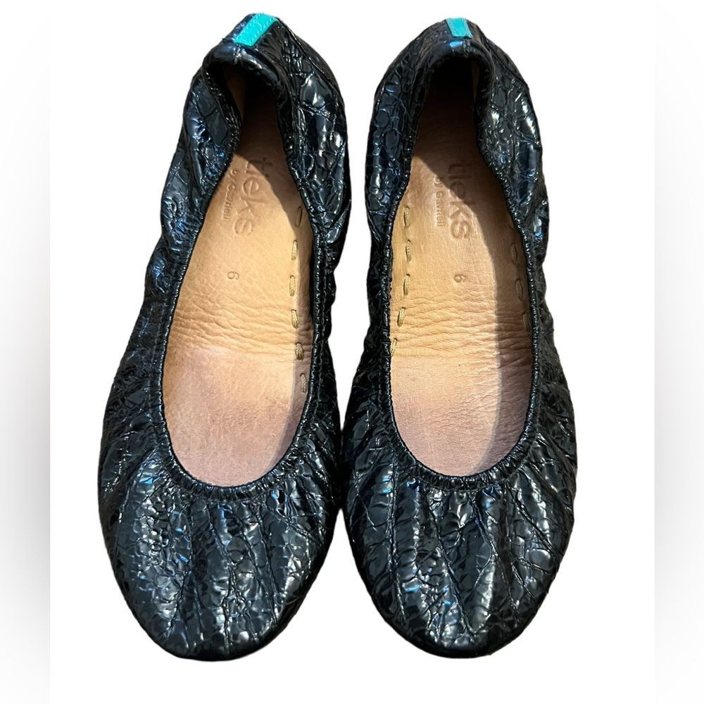 Tieks By Gavrieli Obsidian Black Croc Patent Embossed Leather Ballet Flats. Sz 6